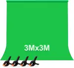 Greenscreen, 3M x 3M Grüner Hintergrund Stoff, Verdickter und Dicht Gewebter Reiner Farbton Hintergrundstoff, Grüner Hintergrund für Video mit 4 Federzwingen für Fotostudio, Video und Fernsehen