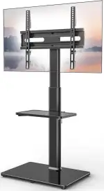 AX WABER TV Ständer Höhenverstellbar Mit Ablagefach - Universeller Fernsehständer für 27-65 Zoll, VESA 100x100-400x400, 40kg Tragfähigkeit, 9-Fach Verstellbar, Schwarz