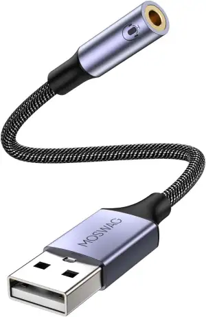 MOSWAG USB auf 3,5 mm Klinke Audio Adapter,Externe USB A Soundkarte auf 3,5 mm A