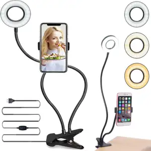 Retoo LED Ringlicht mit Stativ Selfie-Licht, Selfie-Lampe Schwanenhals Klemmlamp