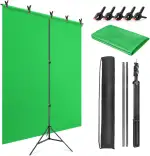 Greenscreen mit Ständer 1,5x2m, Hintergrund mit Ständer mit Greenscreen, Verstellbarer Fotografie Hintergrund Ständer mit 5 Klemme für Chroma Key Streaming Gaming Fotoshooting Zoom