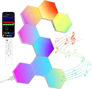 Kangtaixin Hexagon LED Gaming Wandleuchte – 8 Stück RGB LED Panels, Musik-Sync &