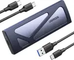 UGREEN NVMe M.2 USB 3.2 SSD Gehäuse-Adapter mit Kühlkissen 10 Gbps für NVMe PCIe M-Key/M+B Key in 2230/2242/2260/2280 mit USB CC und AC Kabel Werkzeuglos(Silver)