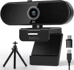 Webcam 2K, USB A/C Webcam mit Mikrofon für PC, Streaming Kamera mit Autofokus, 90°Ansicht, Plug & Play, Videoanrufe, Konferenzen, PC Camera für Windows/MacOS/Skype/FaceTime