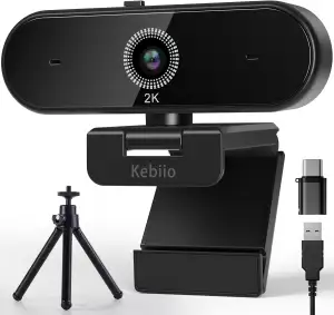 Webcam 2K, USB A/C Webcam mit Mikrofon für PC, Streaming Kamera mit Autofokus, 9