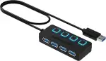 SABRENT USB Hub 3.2 Gen 1 mit Schaltern – 4 Port USB Verteiler mit LED Anzeige, 68CM Kabel, 5Gbps – USB Splitter für Mac, PC, Laptop, PS5 – Plug & Play (HB-UM43)