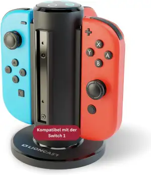 Lioncast® Ladestation kompatibel mit Joy Con Controller für Nintendo Switch [mit LED Ladeanzeige] - Halterung für Nintendo Switch 1 Controller extra Stabiler Stand