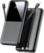 Power Bank 26800mAh, 22,5W USB C Schnellladung Powerbank mit 3 Anschlüssen & 2 integrierten Kabeln, Externer Akku Tragbares Ladegerät Kompatibel mit iPhone 17 16 15 14 13 Android, Schwarz