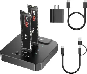 NVMe M.2 Clone SSD Gehäuse 20Gbps USB 3.2 Gen2, Dual Bay M.2 NVMe Docking Statio