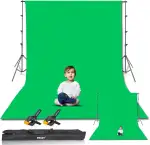 EMART Greenscreen Hintergrund mit Ständer, 2,6x3m Hintergrundsystem, 3 X 3,6m Grün Fotohintergrund und 2 Federklemmen Fotostudio Set für Produkt Porträt YouTube Video Fotografie