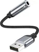 USB auf 3,5 mm Klinke Aux Adapter, Externe USB A Soundkarte auf 3,5 mm Audio Stereo Konverter Adapter für Kopfhörer, PC Rot, Laptop, Desktop, PS4, Lautsprecher oder 4 Pole TRRS Mikrofon, Headset