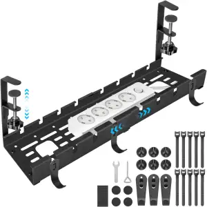 Kabelkanal Schreibtisch Schwarz Ohne Bohren, Einziehbar 28,5-55CM Kabelmanagemen
