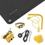 BERNSTEIN ESD Handling Set 6-teilig Schwarz: Antistatik Matte mit Erdungsarmband & Kabel, Erdungsmatte für Elektronik Schutz | ESD Matte IEC 61340-5-1
