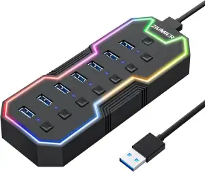 ZIUMIER USB 3.0-Hub, 7-Port-USB-Expander mit RGB-LED-Streifen für MacBook, Mac P