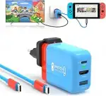 Docking Station für Nintendo Switch OLED/Steam Deck, Mini GaN Netzteil Mit 3-Port (USB C+USB A+4K...