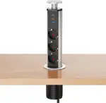 Versenkbare Steckdose 2×USB-C PD20W und USB A, 3 Fach Tischsteckdose Versenkbar Einbausteckdose Versenkbar für Küche und Büro, 1,8M Kabel, 4000W/16A, Ø 60mm