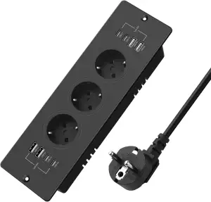 Einbau Steckdosenleiste mit USB C PD 20W, 3 Fach Tischplatte Versenkte Steckdose