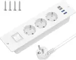 Tischplatte Versenkte Steckdose mit USB C, 3 Fach Einbausteckdose Steckdosenleiste mit Schalter, Tischsteckdose Mehrfachsteckdose mit 2m Kabel für Konferenztisch, Arbeitsplatte, Sofatisch (Weiß)
