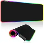 Gaming Mauspad RGB, 800x300mm, XXL Gaming Mousepad groß, 14 Beleuchtungs Modi 7 LED Farben Wasserdicht rutschfest für Tastatur Computer PC Gamer Schreibtisch, Schwarz