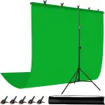 Green Screen Backdrop Stand Kit - 5x6,5 ft tragbarer Greenscreen-Hintergrund mit T-förmigem Ständer und 5 Stück Clips für Streaming, Gaming, Zoom