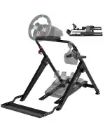 Ranqer Racing Wheel Stand Pro – Faltbarer Lenkradständer aus Stahl mit Höhen- und Neigungsverstellung, Integrierter Sitzhalterung, Kompatibel mit Logitech, Thrustmaster, Fanatec, Simagic – Schwarz