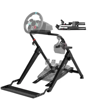 Ranqer Racing Wheel Stand Pro – Faltbarer Lenkradständer aus Stahl mit Höhen- und Neigungsverstellung, Integrierter Sitzhalterung, Kompatibel mit Logitech, Thrustmaster, Fanatec, Simagic – Schwarz