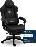 Dowinx Gaming Stuhl Ergonomisch mit Massage-Lendenkissen, Höhenverstellbare Kopfstütze, Verdicktes Sitzpolster, Ausziehbare Fußstütze, Verstellbare Armlehnen, Mikrofaser-Velours, 160° Neigbar, Schwarz