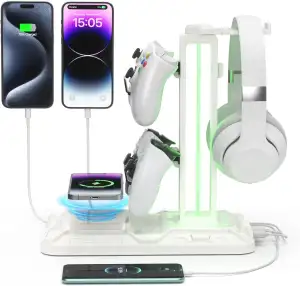 KDD Gaming Headset Halterung mit Wireless Ladegerät - Controller Halter & Kopfhö