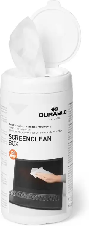 Durable Bildschirmreiniger (Screenclean Box, Spenderdose) 100 Feuchttücher, weiß