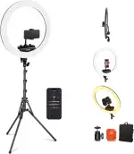 NEEWER Professionelles Ringlicht mit Ständer und Telefonhalter, 18" dünn, 45W 2900K-7000K TLCI98, Fernauslöser und App Steuerung, weichere Beleuchtung für Make up Live Stream TikTok, RP18B Pro Schwarz