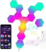 12 Pcs Hexagon LED Panels, Sechseck Gaming Deko LED Wandleuchte, Musik Sync, APP-Kontrolle, Fernbedienungen, Sechseck Waben Wall Lights Gaming Zubehör Hexa Lampe Smart Zuhause Wand Deko
