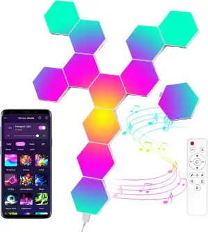 12 Pcs Hexagon LED Panels, Sechseck Gaming Deko LED Wandleuchte, Musik Sync, APP