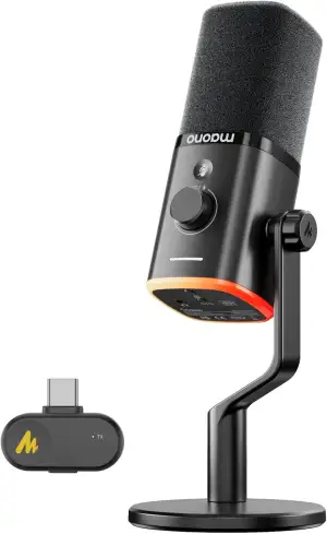 MAONO PD100W Kabelloses Gaming Mikrofon, 2.4GHz Wireless & USB Dynamisches PC Mi