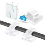 Abnii 100 Stück Kabelhalter Selbstklebend, Kabelclips Schreibtisch für Kabelklemmen Kabelbefestigung Kabelführung Organizer Haken Draht Halter für Kabelmanagement Lichterkette, Groß