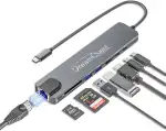 DreamQuest 8-in-1 USB C Hub Dockingstation, USB-C Adapter mit 4K HDMI, 100W PD Ladefunktion, RJ45 Ethernet, SD/TF Kartenleser, USB 3.0 für MacBook Pro/Air, iPad,Surface