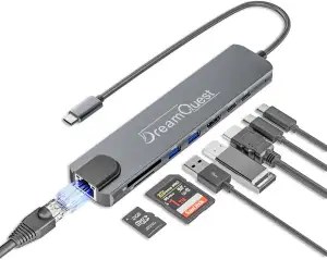 DreamQuest 8-in-1 USB C Hub Dockingstation, USB-C Adapter mit 4K HDMI, 100W PD L