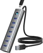 ORICO 7-Port USB 3.0 Hub, Aluminium Multiport Adapter Mit 100CM Kabel, 5Gbps Datenübertragung, 5V...