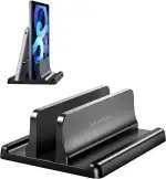 VAYDEER Vertikaler Laptop Ständer Platzsparender 3in1 Vertical Stander Laptopständer zum Vertikalen Positionieren Kompatibel für MacBook Air, MacBook Pro, iPad, Tablets Notebook bis 17,3" Schwarz