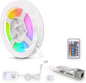 B.K.Licht - LED Strip 3m mit Fernbedienung, buntes RGB Licht, dimmbar, selbstklebend, LED Streifen, Leiste, Gaming Deko, Band, Lichtleiste, Lichtschlauch, Beleuchtung, 30x1x0,2 cm, Weiß