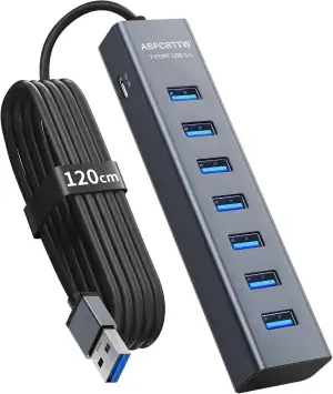 7-Port USB Hub 3.0 mit 120cm Kabel für Desktop, Aluminium USB Verteiler 5Gbps Mu