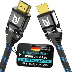 Ultra HDTV Premium 8K HDMI 2.1 Kabel 2m – Zertifiziert 48Gbps | 8K@60Hz 4K@120Hz