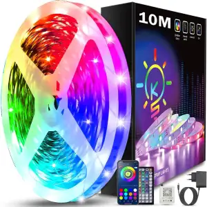 Keepsmile LED Strip 10M RGB, Bluetooth LED Streifen mit APP & Fernbedienung, Mus
