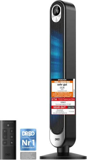 DREO 25dB DC Motor Turmventilator Leiser, 11M Windentfernung Ventilator mit Kühlung Fernbedienung...