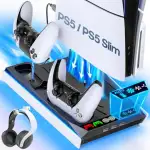 Tokluck PS5/PS5 PRO/Slim Ständer mit Automatisch Einstellbarer 3-Stufen-Lüfter für Alle PS5 Konsole, PS5 Standfuß und Controller Ladestation für PS5 & Edge Controller, PS5 Zubehörset