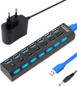 USB Hub 7 Port: Tragbar USB verteiler 3.0+2.0 Einzelnen LED-Netzschaltern fur Laptop, PC, MacBook und weitere USB Geräte