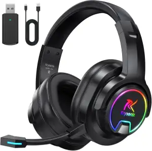 Krysenix PG3 Gaming Headset Wireless für PS4, PS5, PC, Mac, Switch, 48H 2.4GHz Gaming Headset mit Noise Cancelling Mikrofon, Kabelloses Bluetooth Headset mit LED-Lichtern, Surround Sound