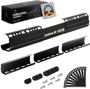 Kabelkanal Schreibtisch - 84 bis 122 cm ausziehbare Kabelwanne schwarz - Kabelri