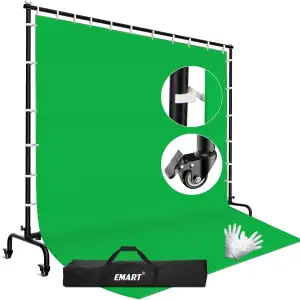 EMART Greenscreen mit Ständer 2,1 x 3 M, Verstellbarer Hintergrund Ständer mit R