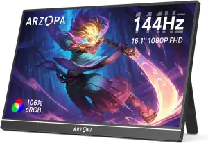 ARZOPA 16.1'' 144Hz Tragbarer Monitor mit Einem Standfuß, 106% sRGB 1920×1080P F