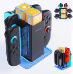 6-in-1 Ladestation für Nintendo Switch 2/Switch/OLED, Switch 2 Controller Ladestation mit Magnetischem&Einschub Dual-Ladesystem, 9 RGB-Lichtmodi&4 Helligkeitsstufen, Ladegerät Zubehör für Joycons